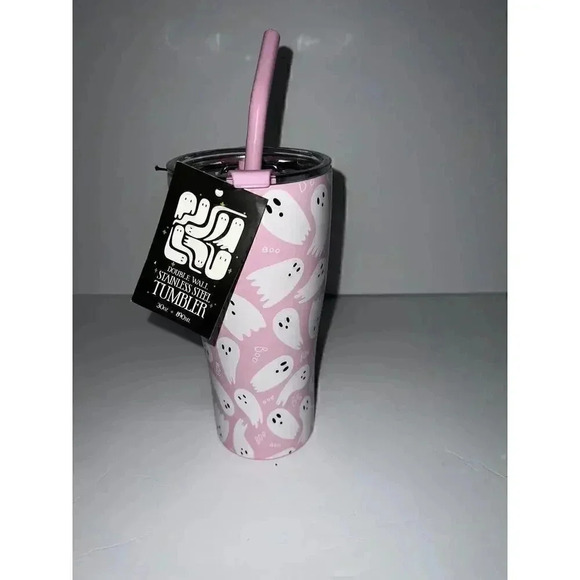 TK Maxx homesense PINK GHOST Stainless Steel Double Walled Tumbler Cup Halloween - Picture 2 of 3